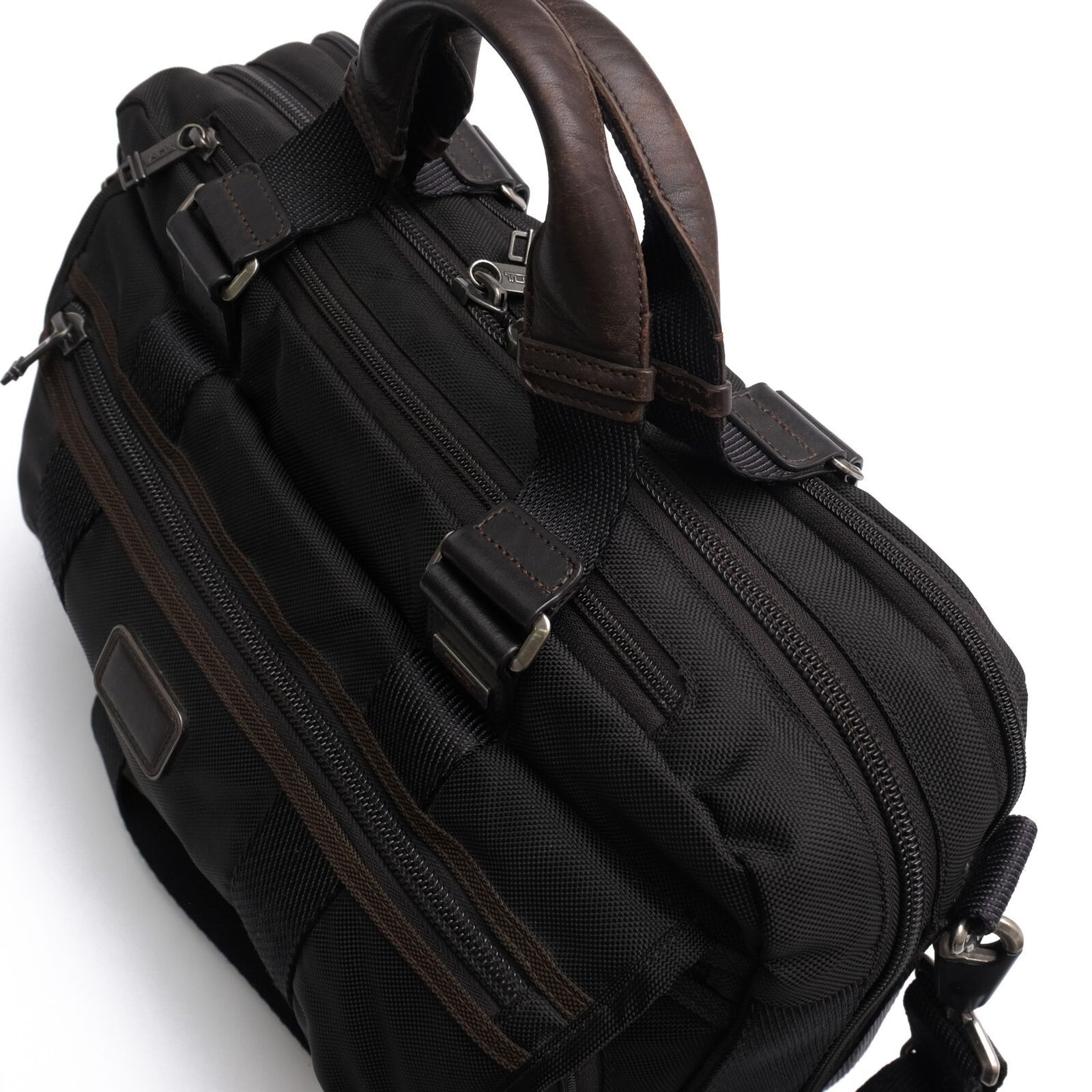 TUMI Alpha Bravo Pinckney Flap Briefcase Black Nylon Leather 2Way Laptop Auth