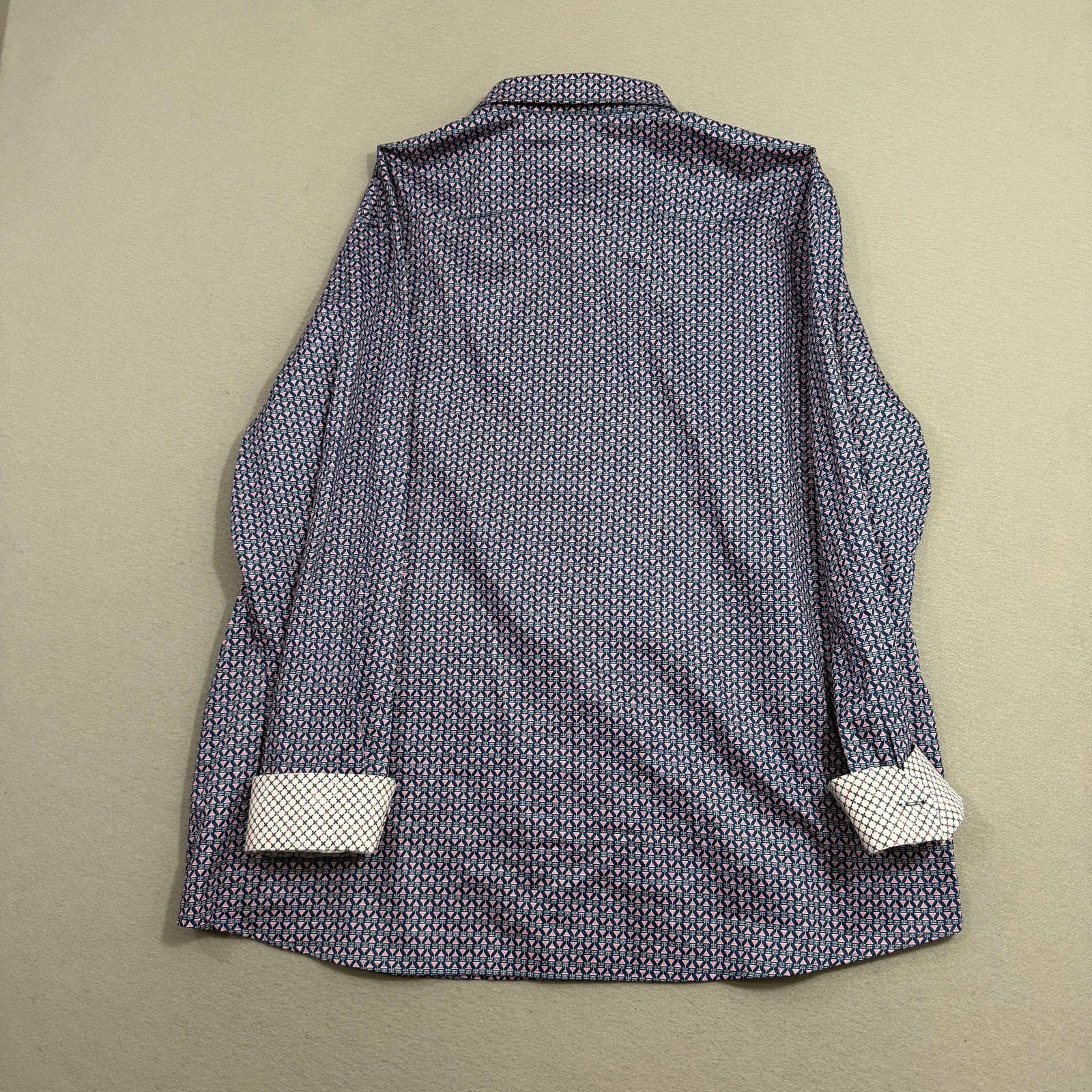 Johnston & Murphy Martini Print Button Up Shirt Mens 3XL Blue Pink Flip Cuff NEW