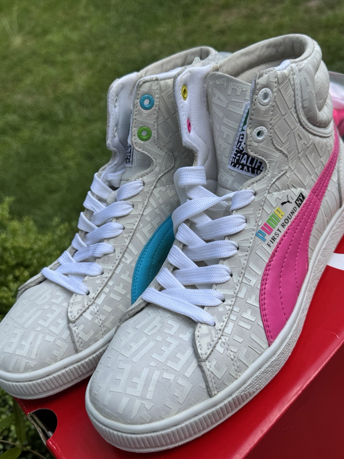 PUMA First Round NY Men’s High Top Athletic Sneakers White Multi Color Lace Up