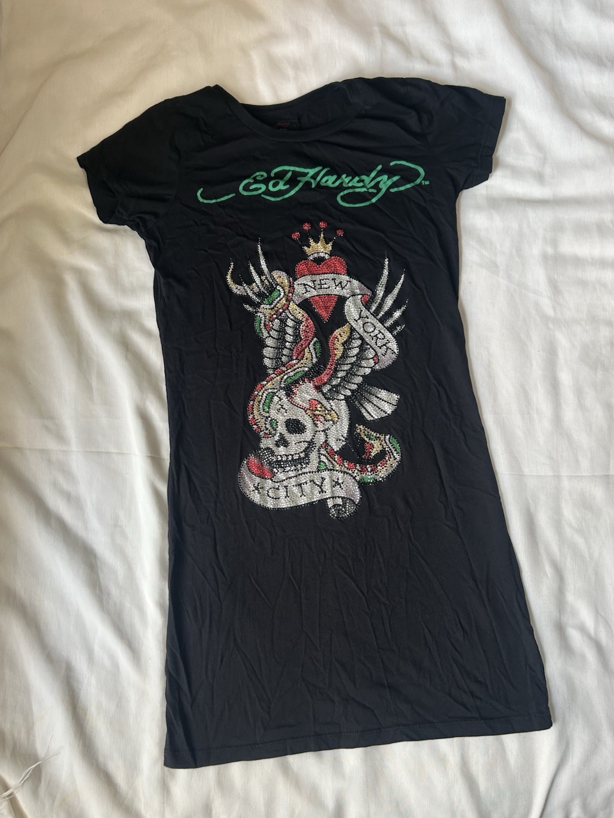 Ed Hardy Christian Audigier Vintage Rhinestone New York Vintage y2k S cotton nyc