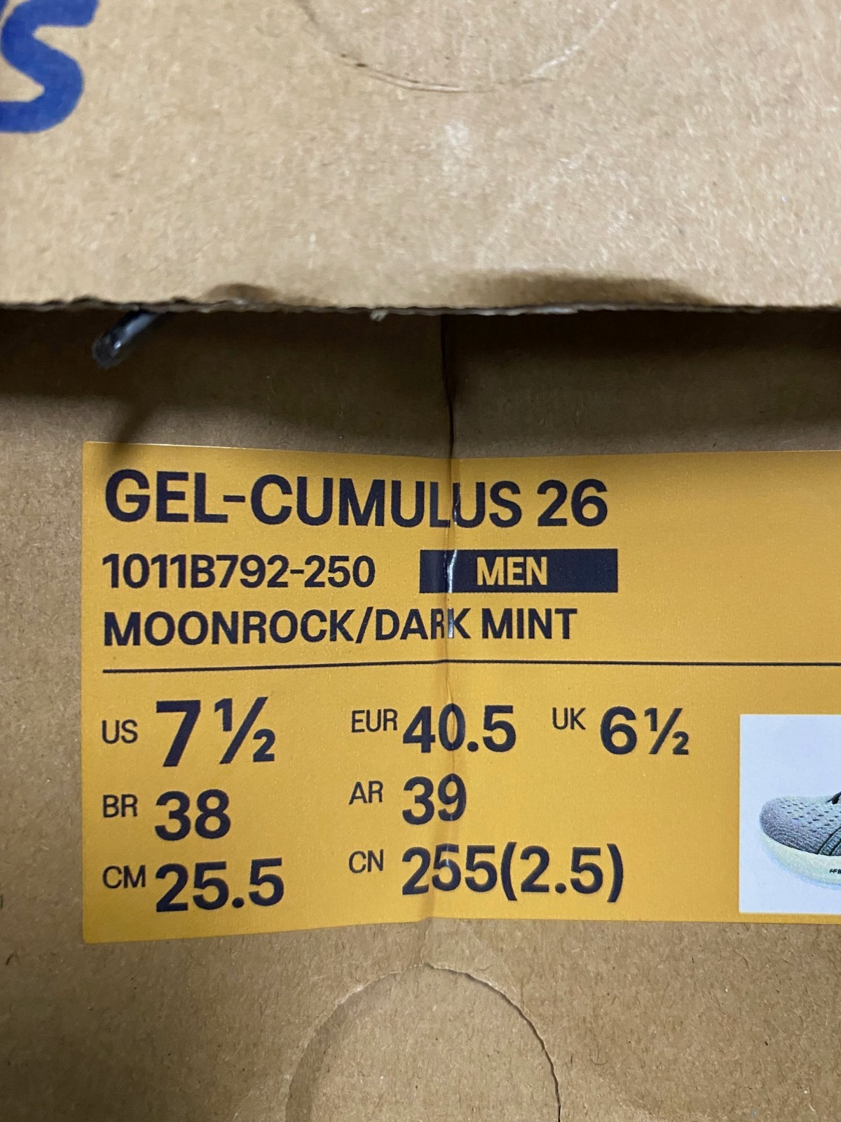 Asics Shoes Men’s US Size 7.5 Moonrock Dark Mint Gel-Cumulus 26 Carbon Footprint