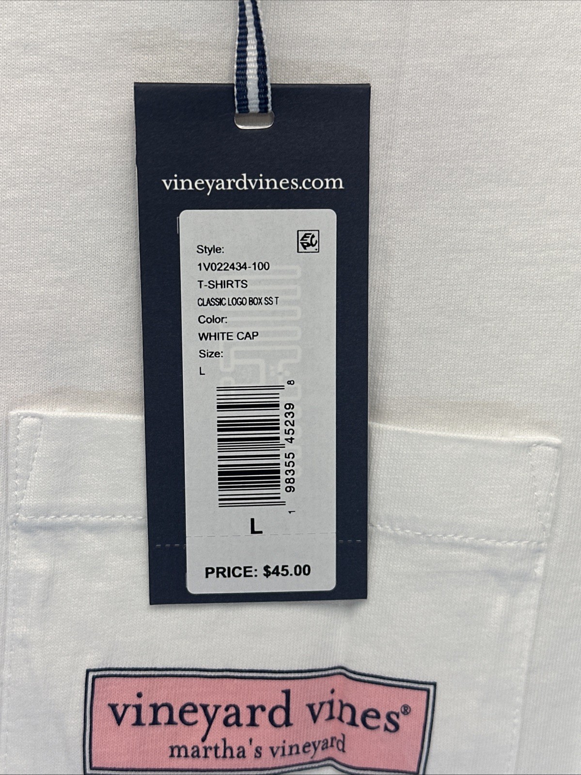 Vineyard Vines Men’s Large Classic Logo Box White Cap Pocket T Short Sleeve NWT