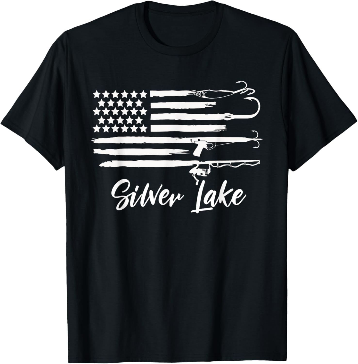 Silver Lake Indiana Patriotic Fishing Novelty Flag T-Shirt