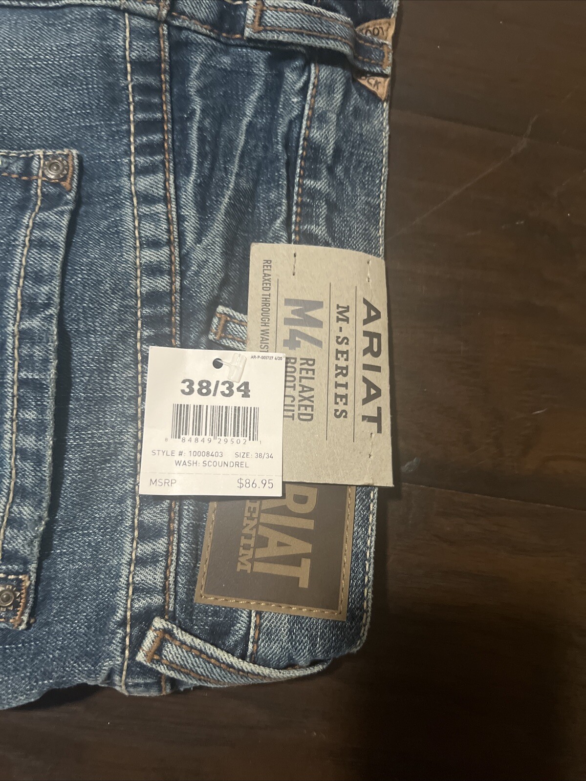 Ariat Men’s M4 Low Rise Relaxed Boot Cut 38×34 Distressed Blue Jeans