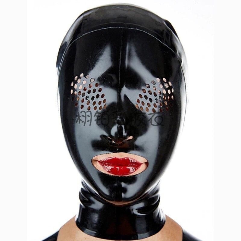 100% Black Latex Gummi Rubber Hood Eyes Mesh Fetish BDSM Rubber Mask Cosplay UK