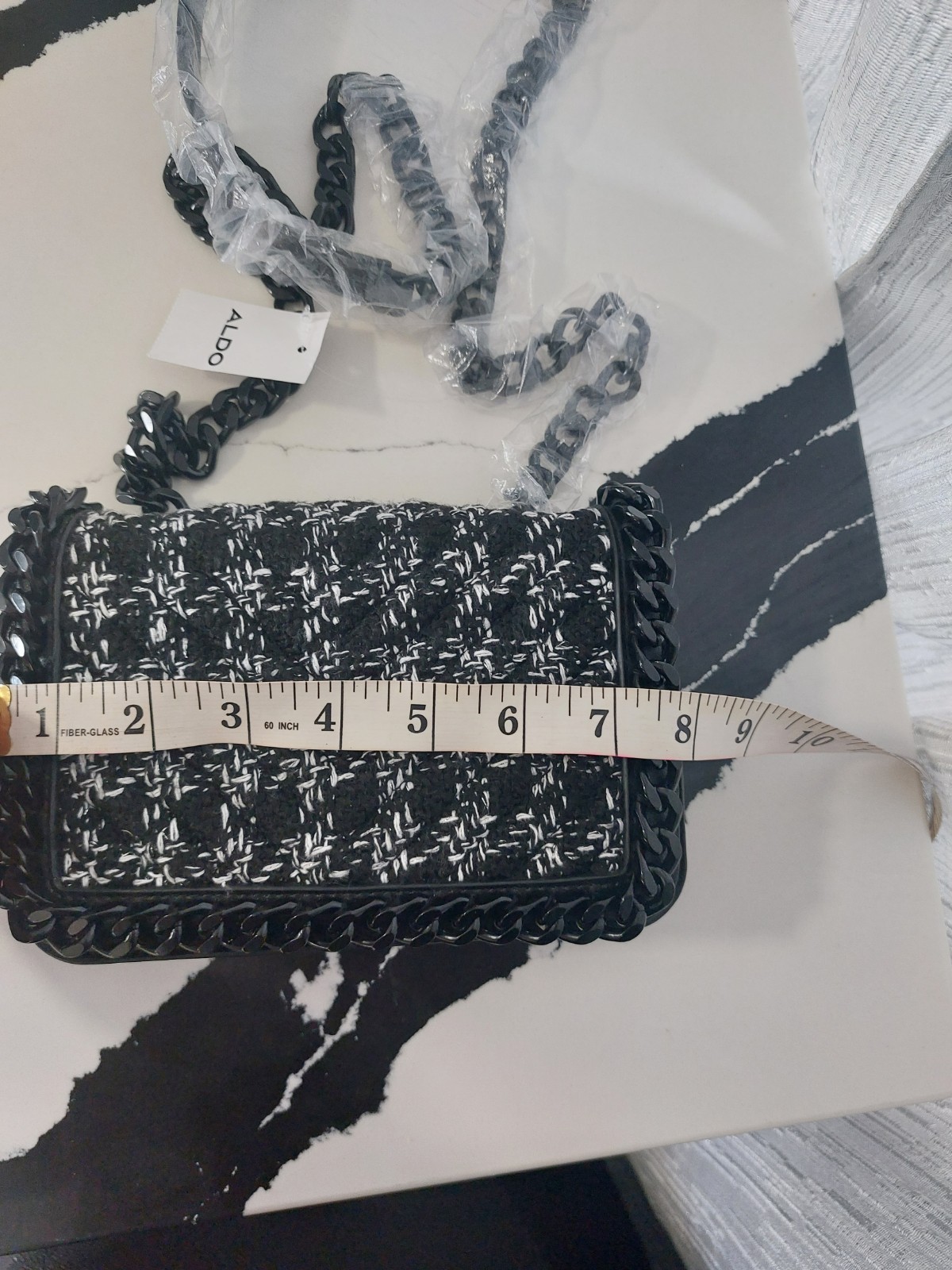 ALDO Black & White Tweed Flap Crossbody Chain Strap Magnetic Closure Small