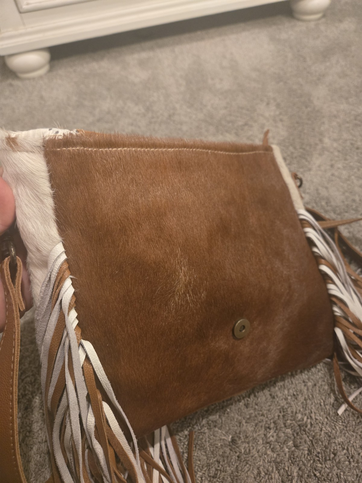 Myra Bag Genuine Leather Hair-On Cowhide Fur Fringe Western Crossbody Purse.