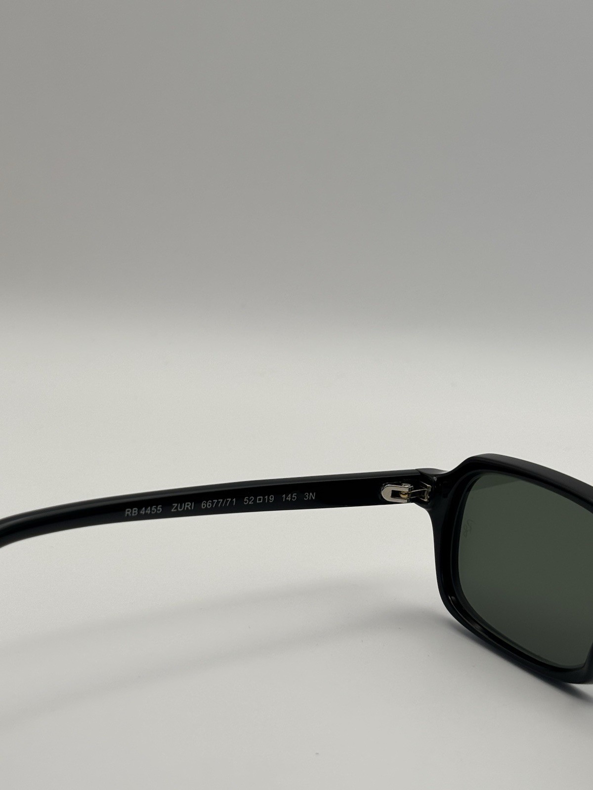 Ray-Ban RB4455 Zuri Rectangle Sunglasses Black Plastic Frame Green Tinted 145mm
