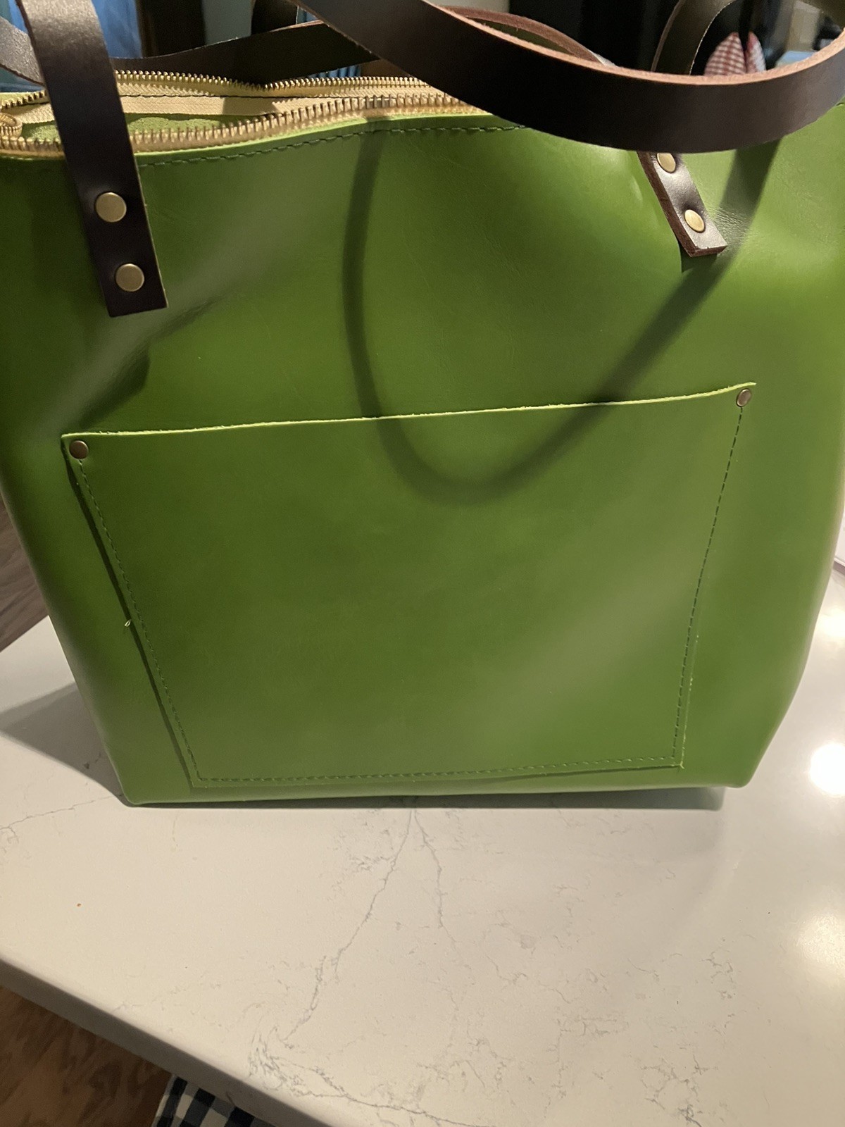 NEW Portland Leather Goods PLG Large Zipper Tote Bag Green Apple Handbag