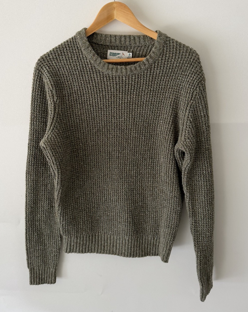 Wellen Sweater Mens Small Olive Green Headlands Waffle Knit Fisherman Crewneck