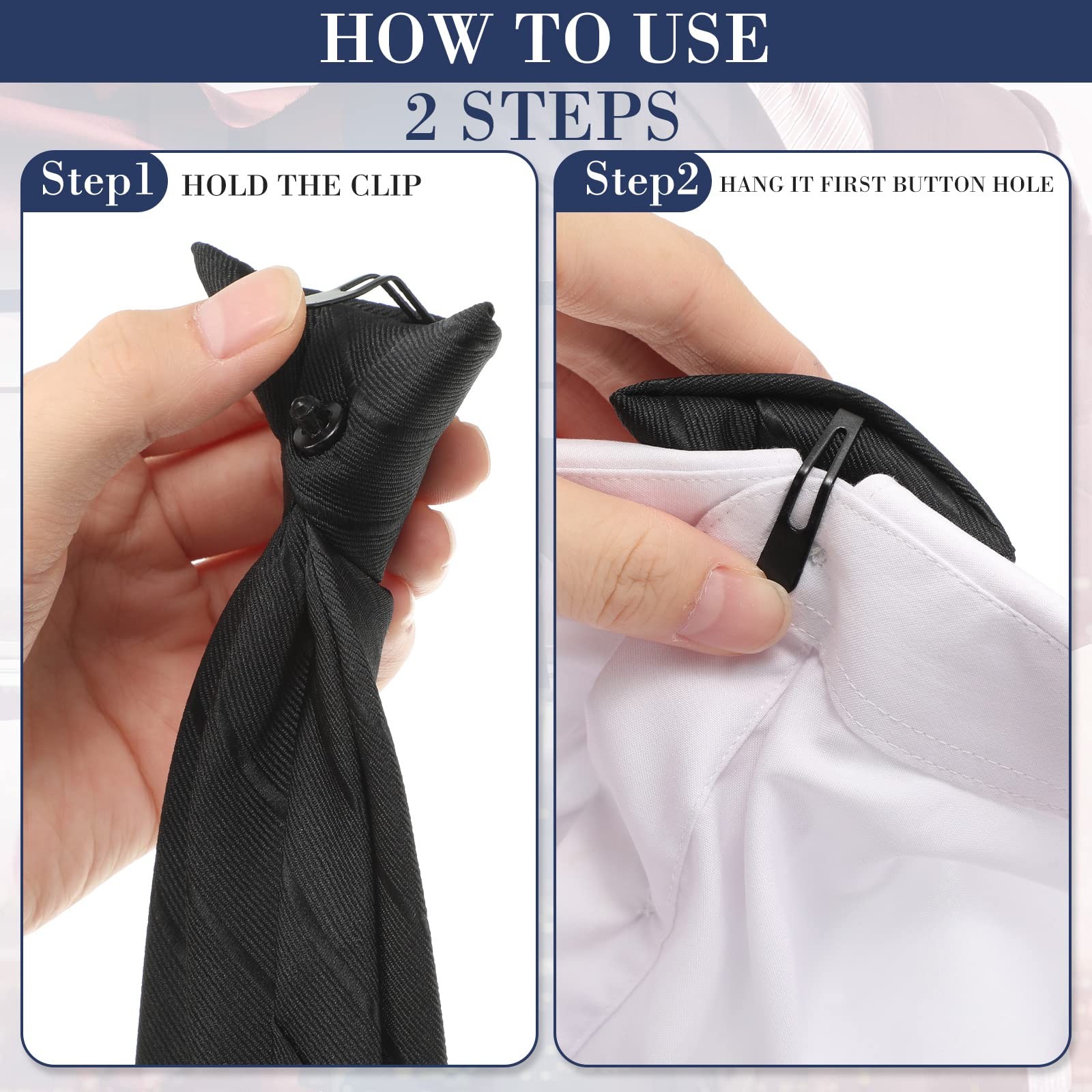 6 Pcs Clip-On Ties for Men, Striped Solid Plaid Dots, 20 Inch