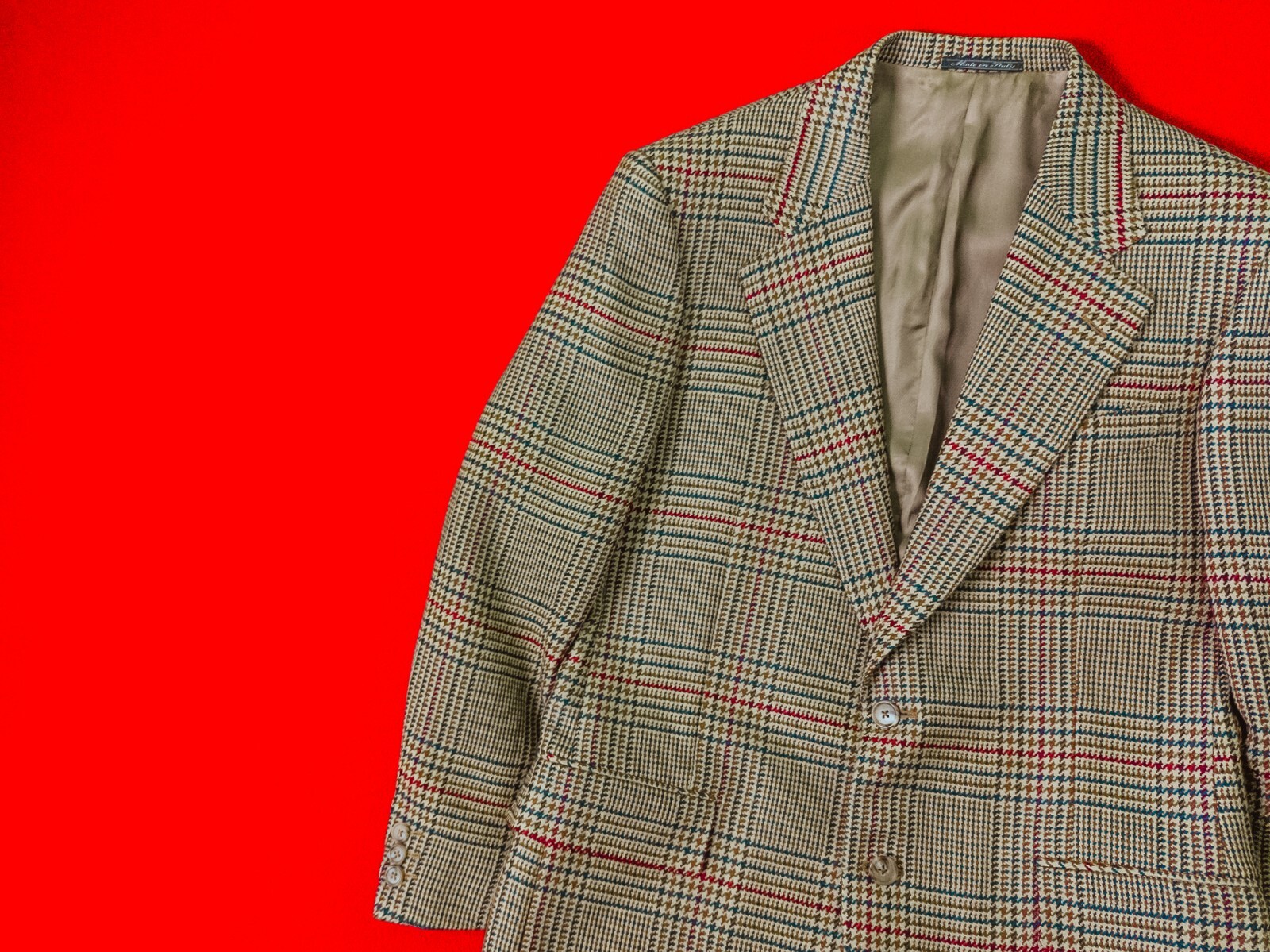 CORNELIANI Sartoria Men 90% Wool 10% Cashmere Plaid Beige Size 48 / M Jacket
