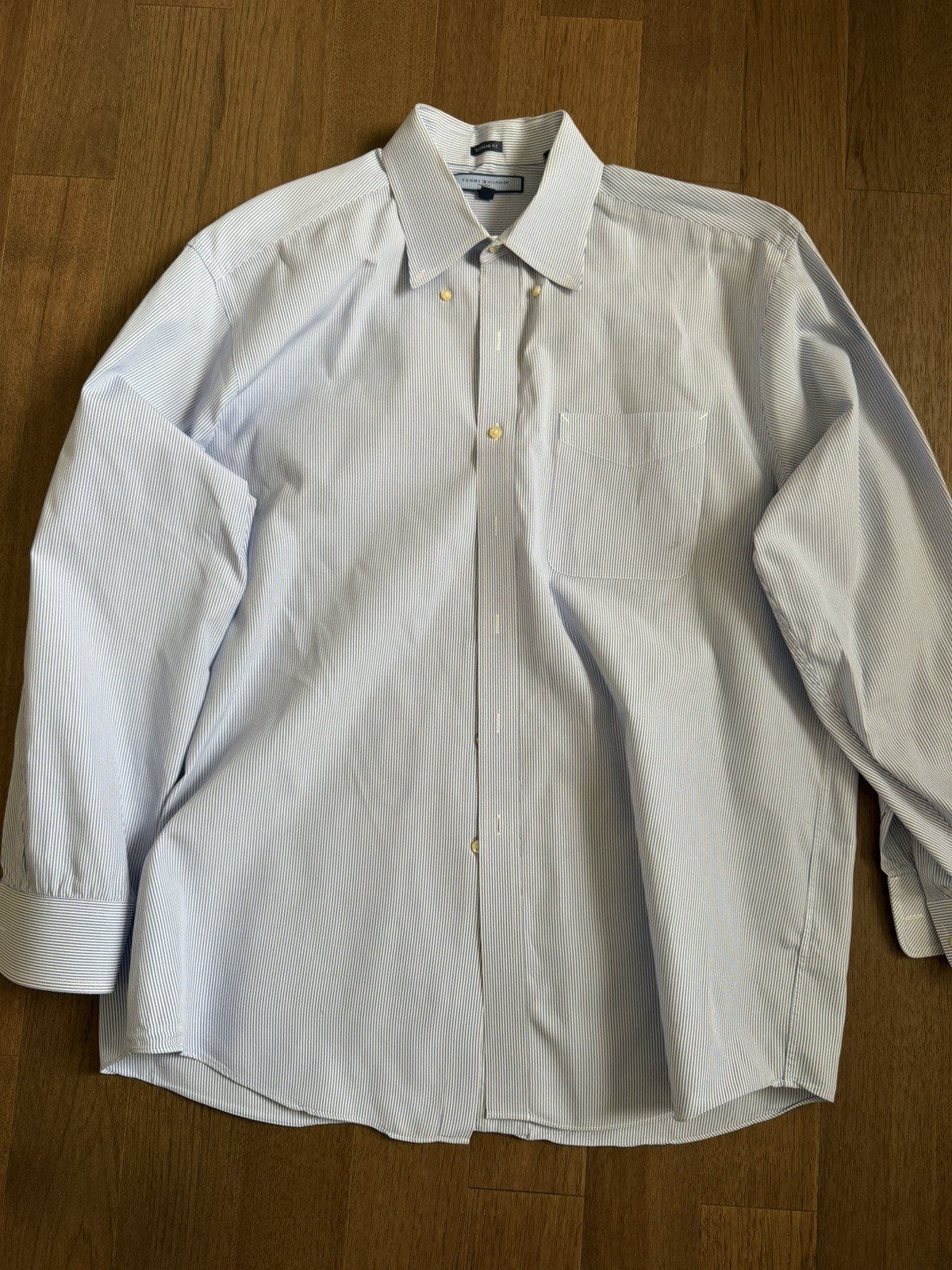 Tommy Hilfiger Mens THFlex Striped Dress Shirt 17 1/2 34 35 XL Button Down