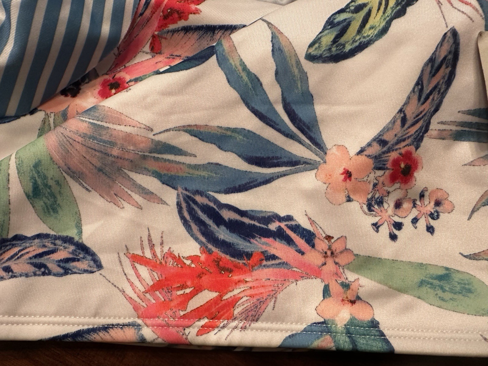 Outdoor Oasis One-Shoulder Ruffle Floral Bikini Swim Top Blue/White XL
