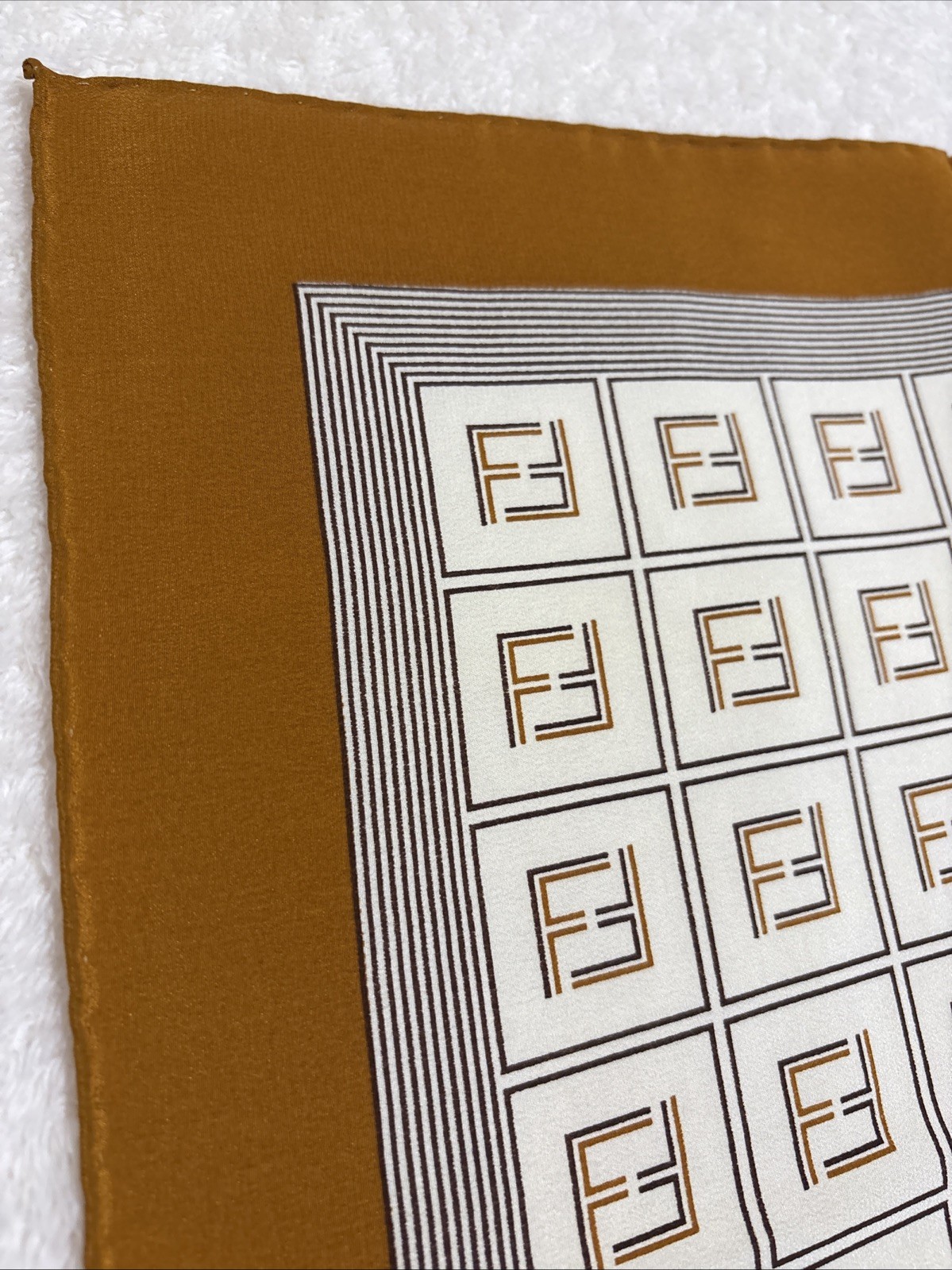 FENDI Silk Scarf 34in FF Monogram Logo Geometric Classic Elegant Italy