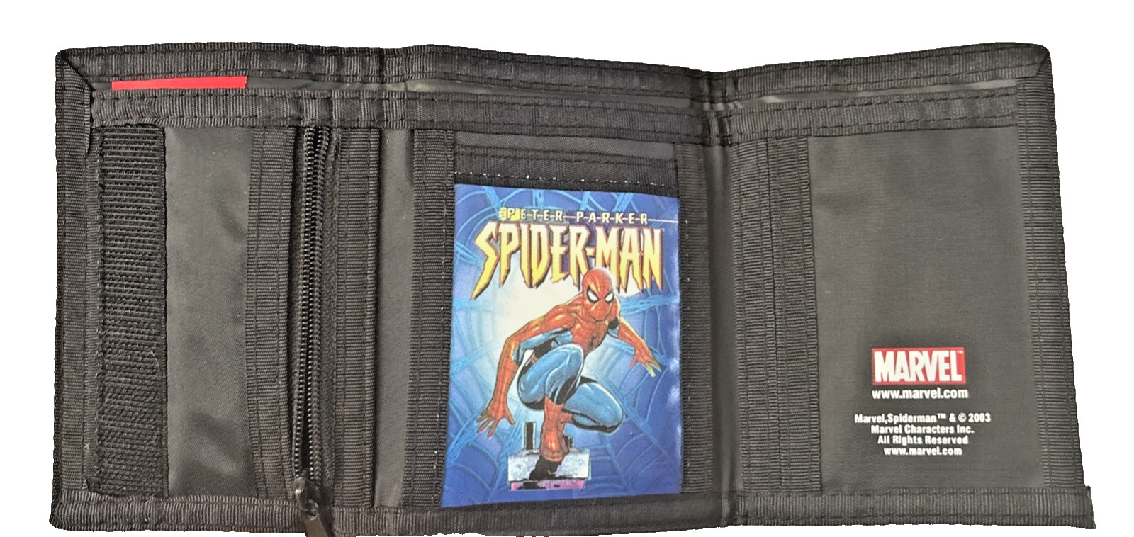 Vintage 2003 Marvel SpiderMan Peter Parker Trifold Canvas Nylon Wallet Excellent