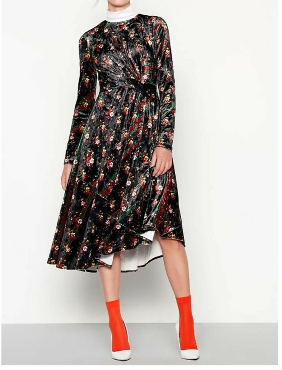 STUDIO BY PREEN Dress Velour Dress Floral Print Trendy Dress UK 6-8 BRAND NEW
