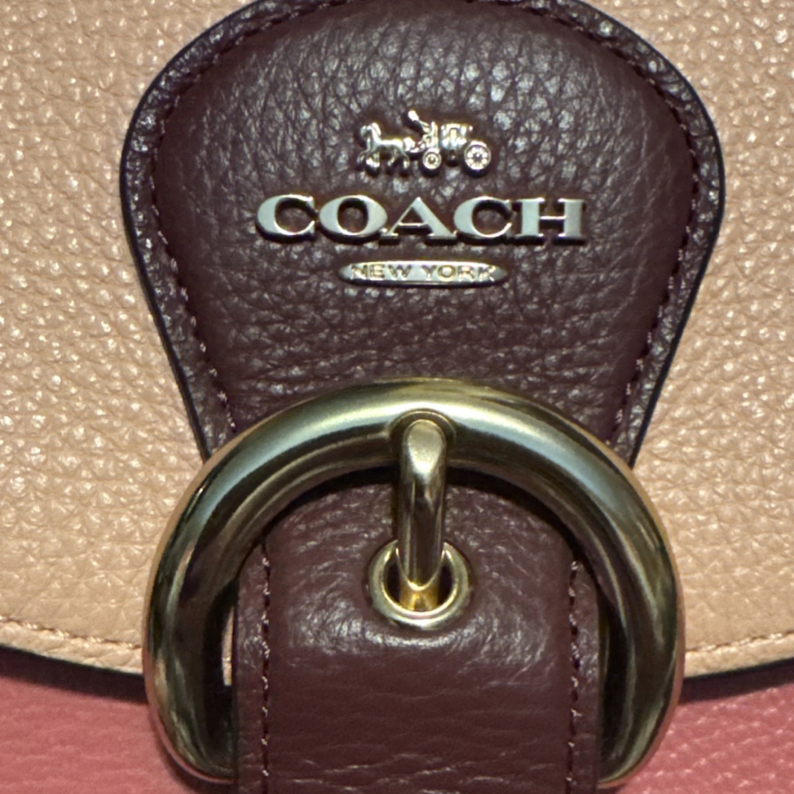 Coach Colorblock Pebbled Shoulder Bag Buckle Accent Zipper Gold Hardware Women
