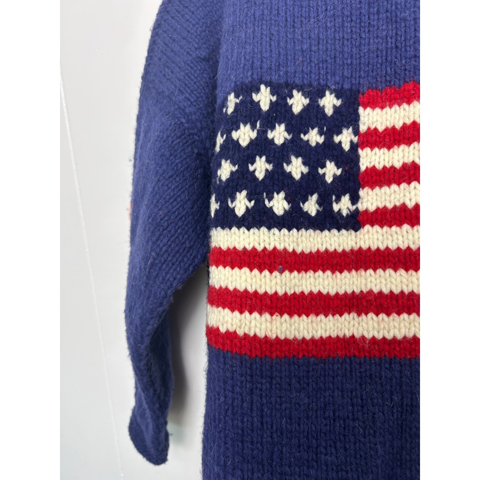 Woolies Vintage American Flag Knit Full Zip Cardigan Sweater Made in Ecuador