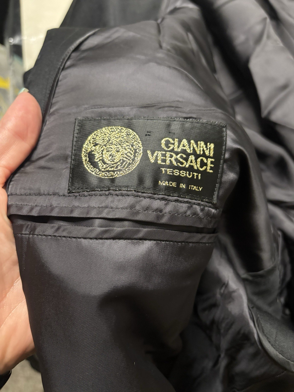 Custom Tailored Blazer Gianni Versache Fabric Black Wool Size 54 3 Button