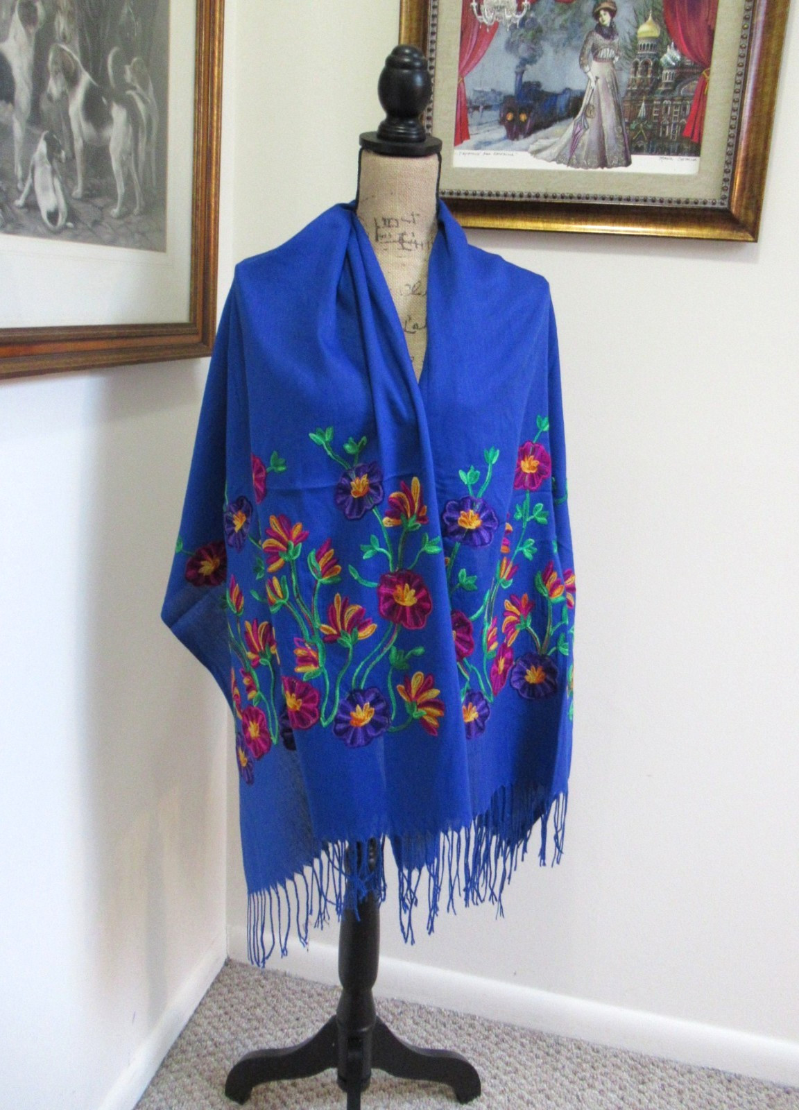 MEXICAN EMBROIDERED SOFT FRINGED SHAWL REBOZO WRAP 76 X 28 – MADE in MEXICO