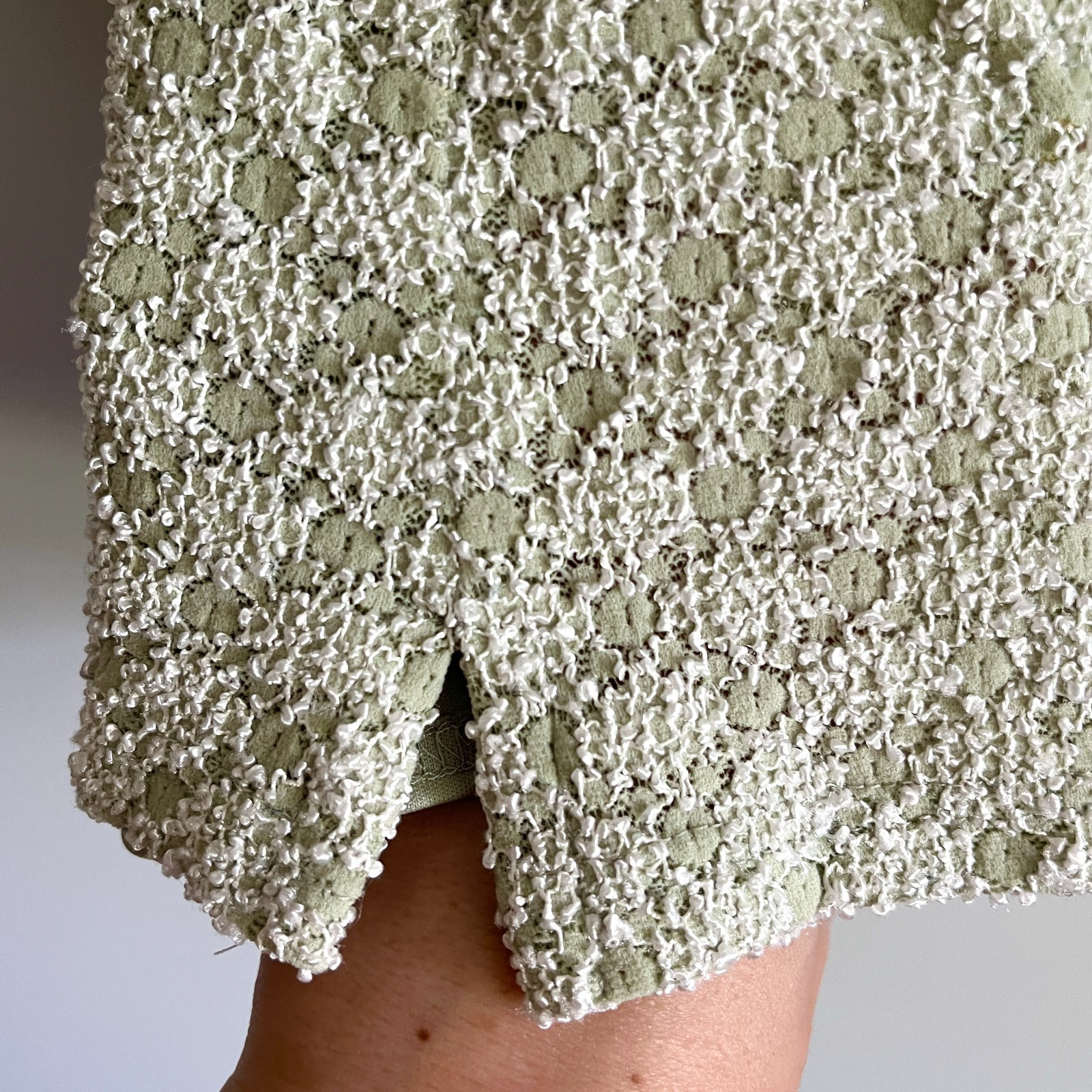 VTG A. Byer Top Size Large Y2K Green White Geometric Slinky Knit Fairycore Boho