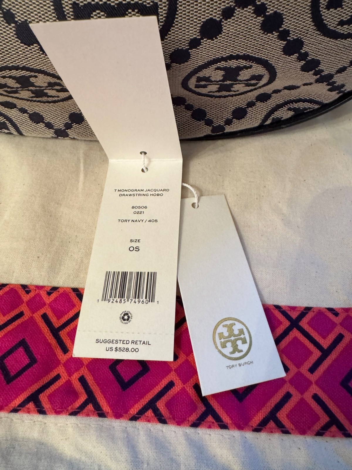 Tory Burch T Monogram Jacquard Drawstring Hobo Bag with matching Wallet