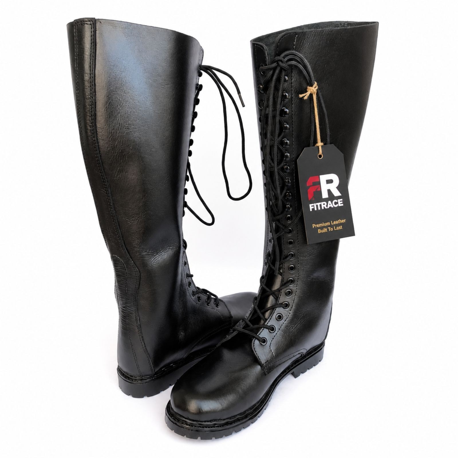 Mens Vintage Black Knee High Lace Up Boots Genuine Leather Casual Costume Riding