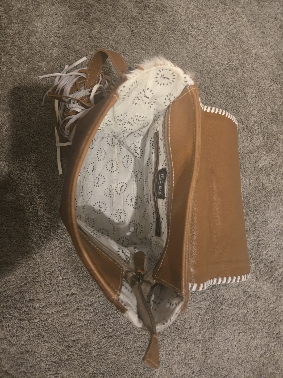 Myra Bag Genuine Leather Hair-On Cowhide Fur Fringe Western Crossbody Purse.