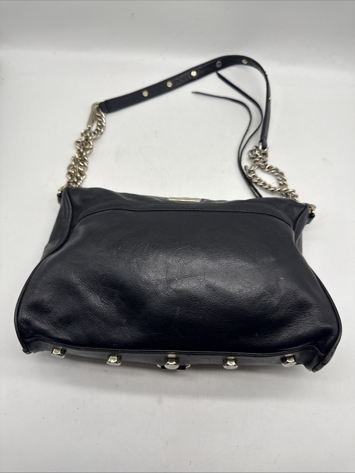 Rebecca Minkoff Mini MAC Black Leather Crossbody Silver Chain Hardware