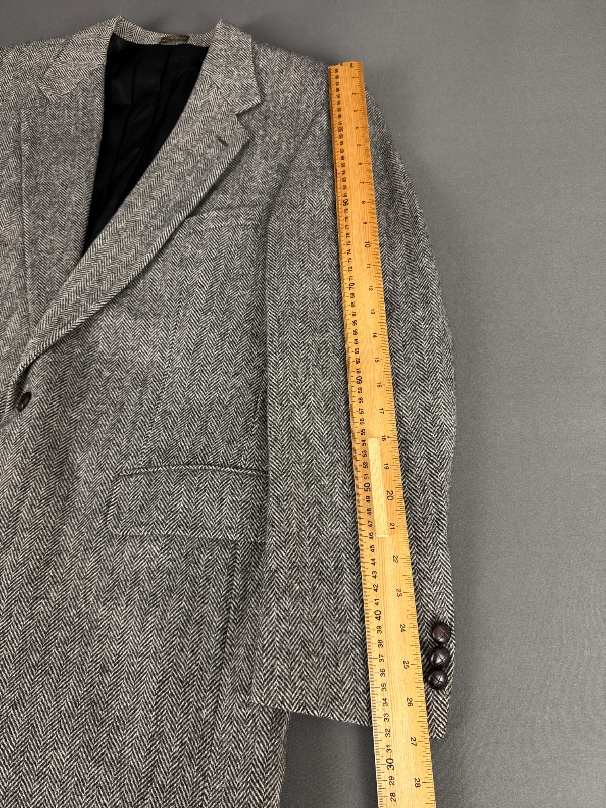 Deansgate Herringbone Blazer 46L Grey Wool Jacket Smart Vintage Tailoring