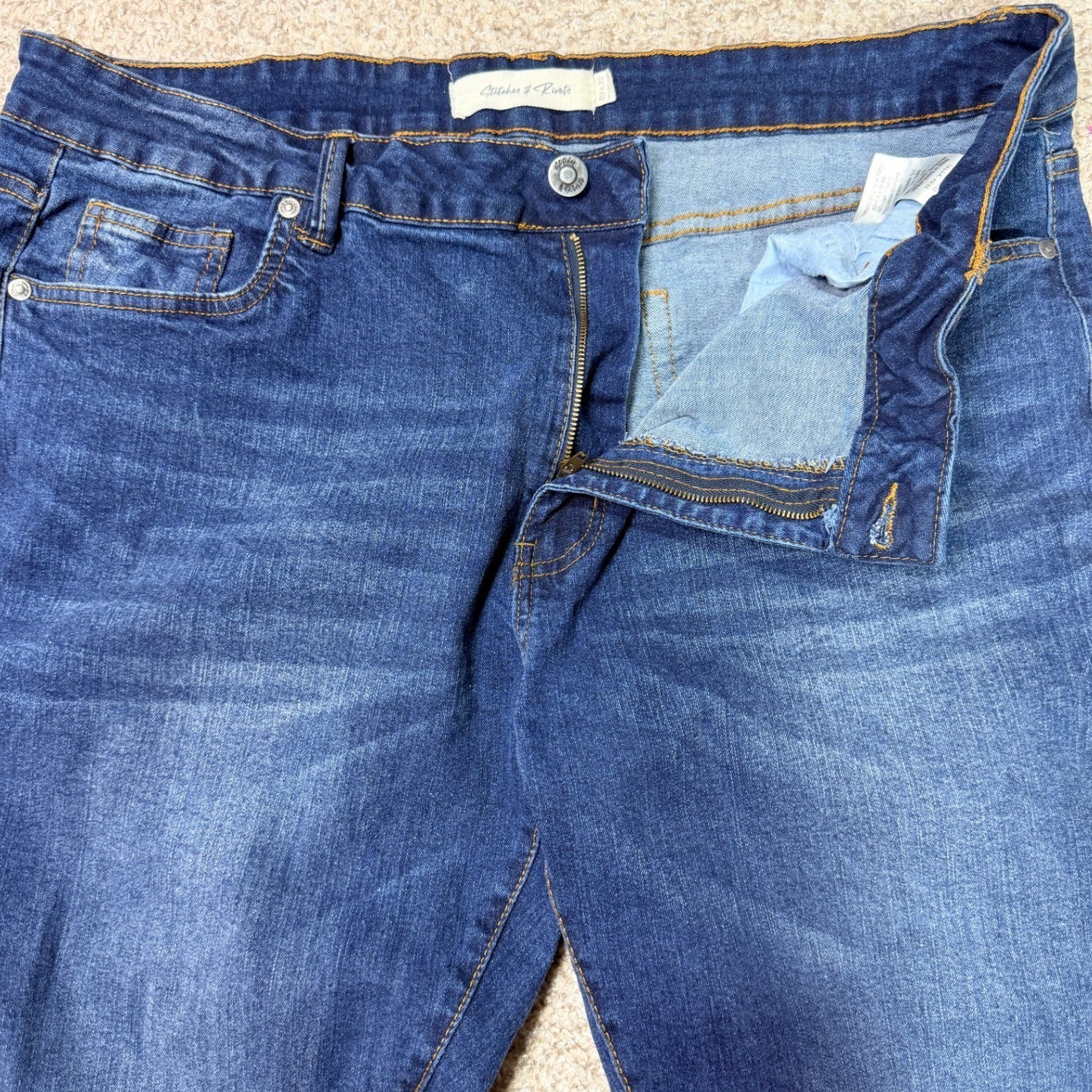 Stitches & Rivets Denim Jeans Mens 40 x 31 Blue Straight Leg Stretch Workwear
