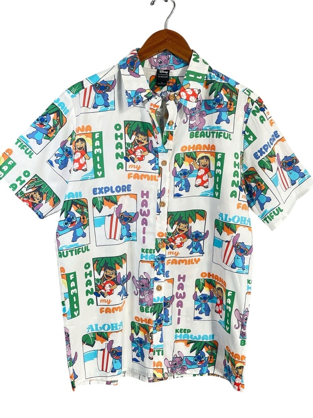 NWT Disney Lilo & Stitch The Series Character Allover Print Woven Button-Up SML