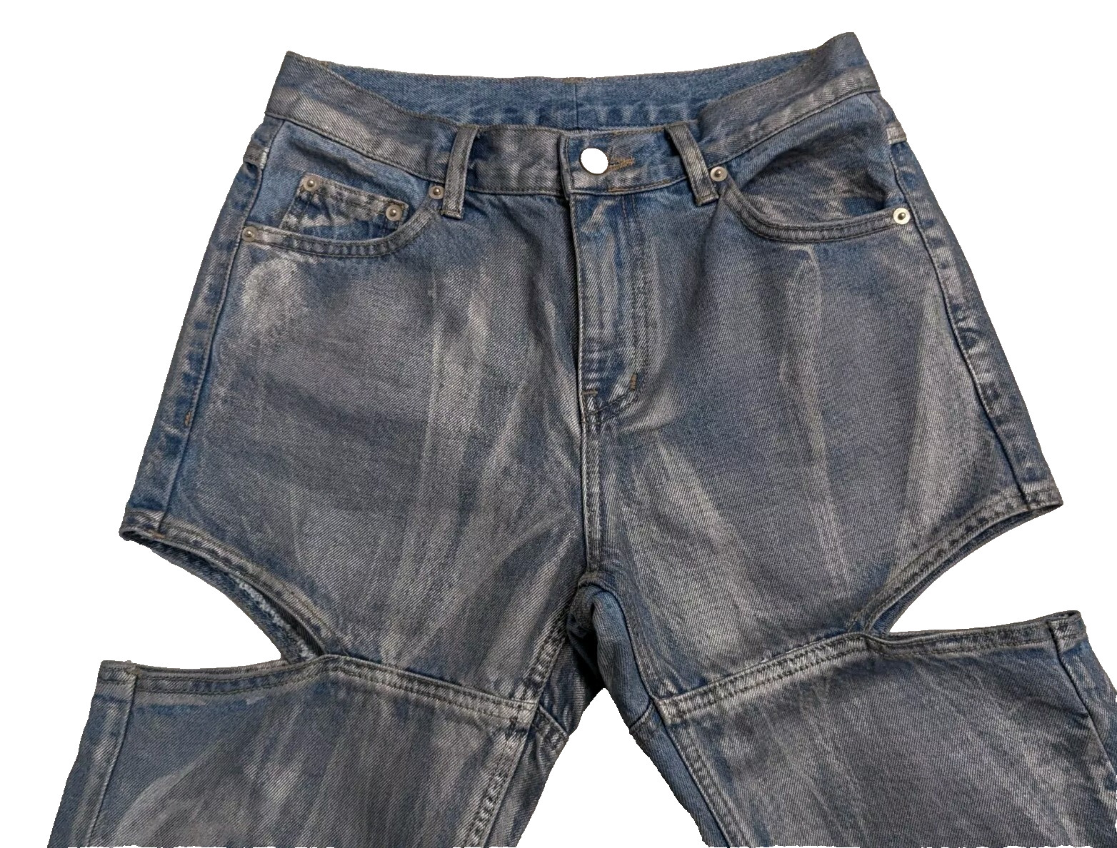 Source Unknown Blue Cut Out Coated Jeans Stone Washed Women’s Sz Medium