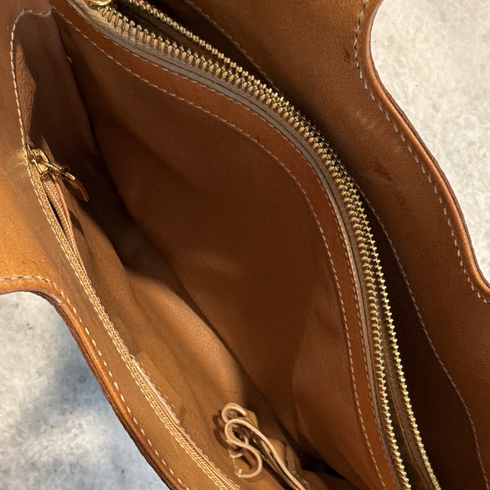 CELINE Brown Monogram Tote Bag Zip Closure Logo Stripe Inner Pockets Top Handle