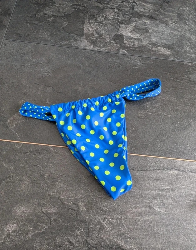 Women’s Polka Dot Bikini UK 10 blue green tanga padded string high leg holiday