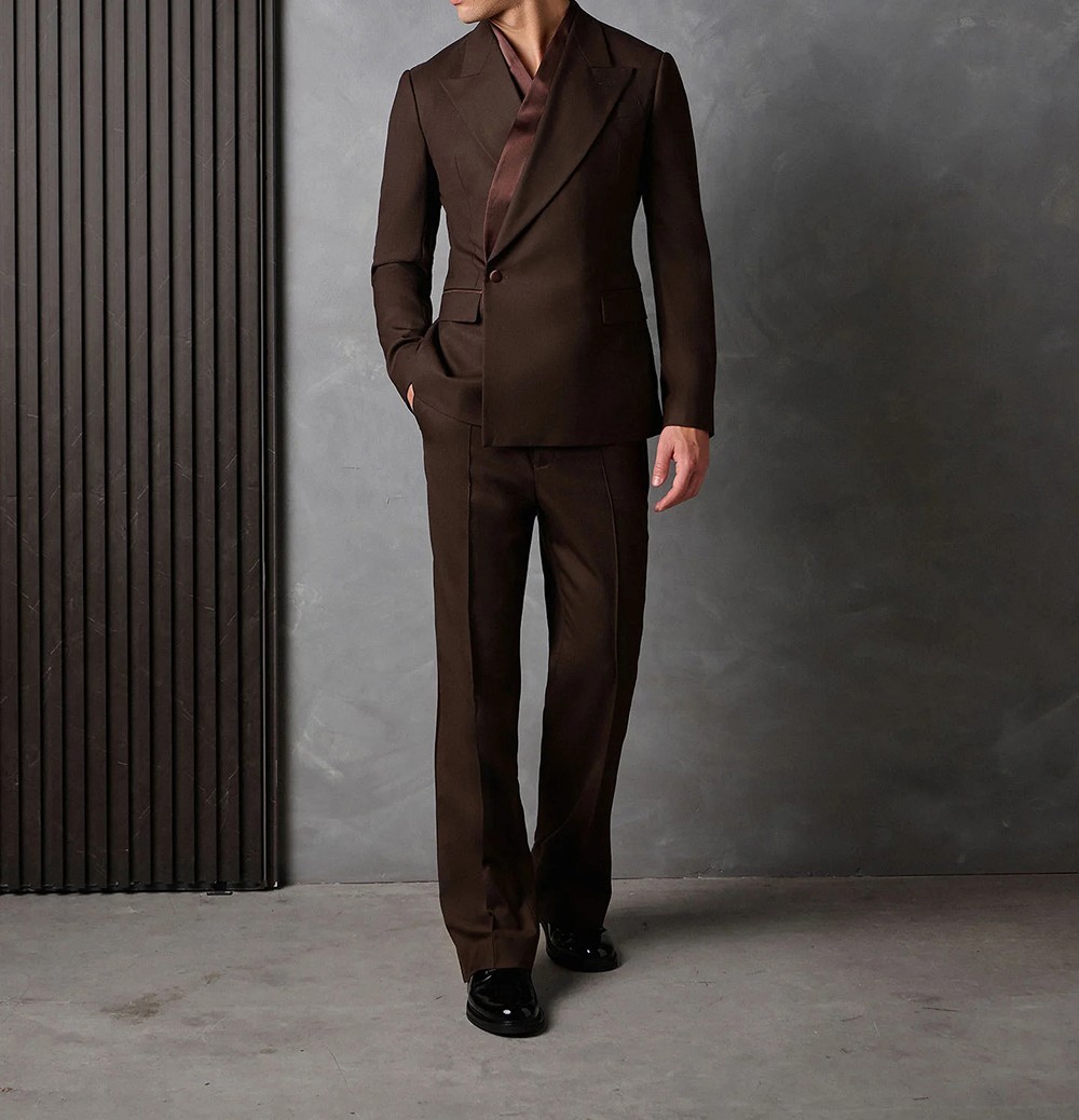 Men Suits Jackets Pants Slim Fit Formal Peak Lapel Groom Cocktail Street Wear