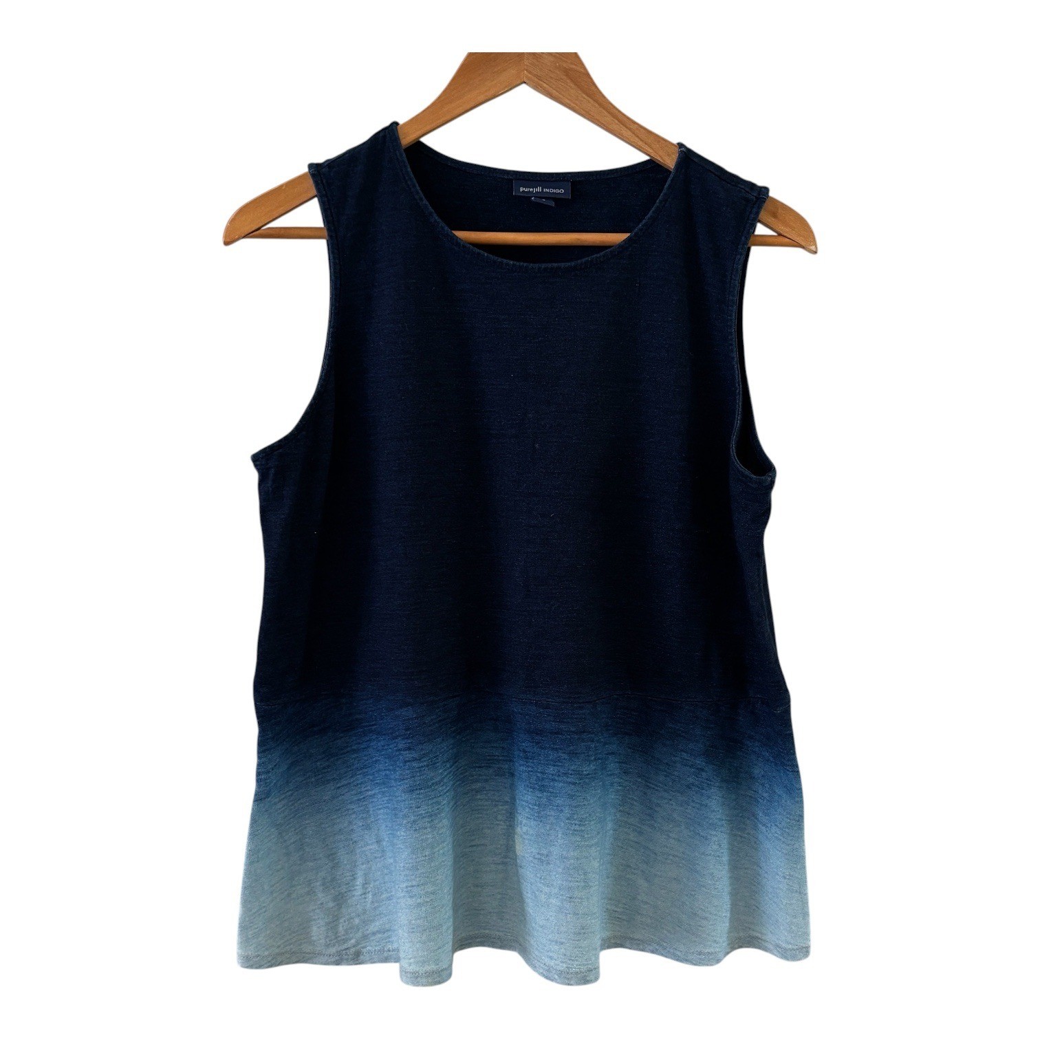 Pure Jill Indigo Tank Top Womens M Blue Ombre Dip Dye Cotton Sleeveless Beach