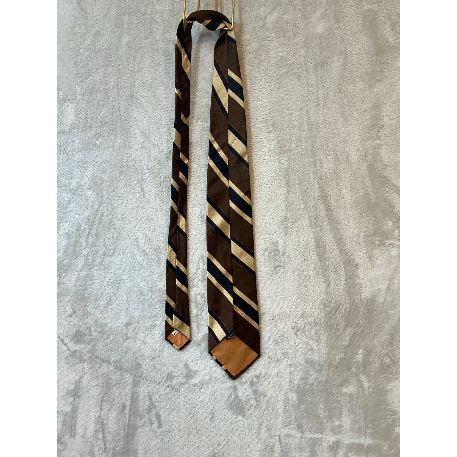 Brooks Brothers Makers Vintage Striped All Silk Necktie Brown Navy Cream 3.25in