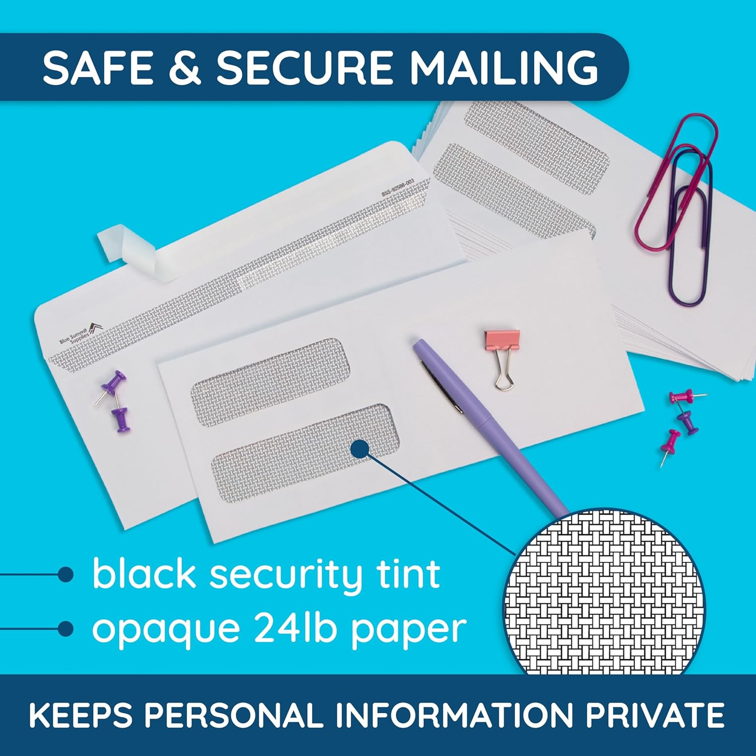 500 Blue Summit #9 Double Window Security Envelopes Self Seal for Quickbooks Inv