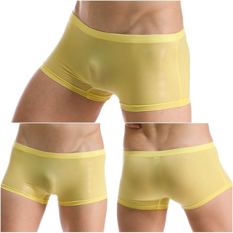 Men’s Summer Ice Silk Boxer Briefs One Piece No Show Low Rise Sport Underwear