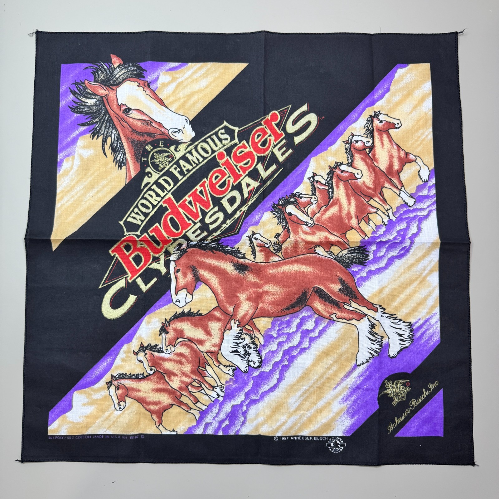 USED – Vintage Budweiser Bandana Cowboy 21 in X 21 in Anheuser Busch Clydesdales