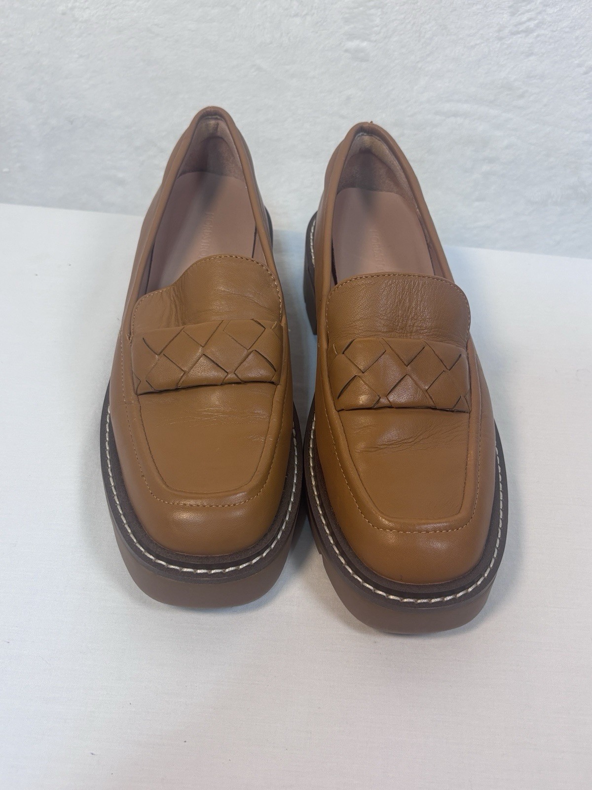 Women’s Nordstrom Cognac Notorie-Lea Chunky Lug Woven Platform Loafers Sz 6.5