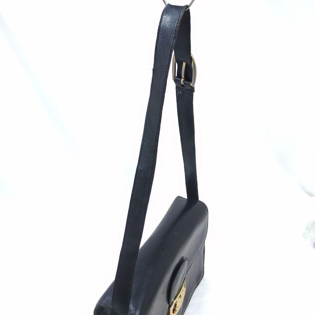 CELINE Shoulder bag Leather Horse carriage hardware Black Vintage From Japan