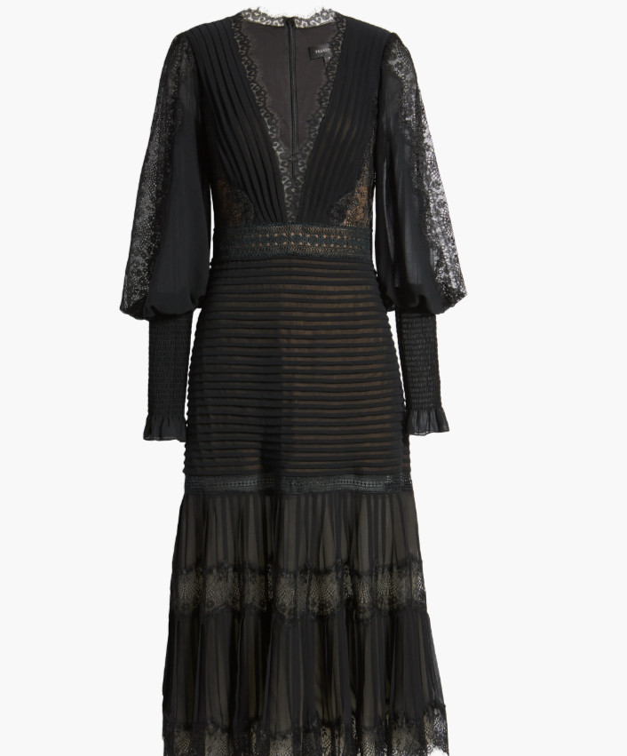 NEW, Tadashi Shoji Lace Pintuck Long Sleeve Cocktail Dress Black Sz 10 #MD1649