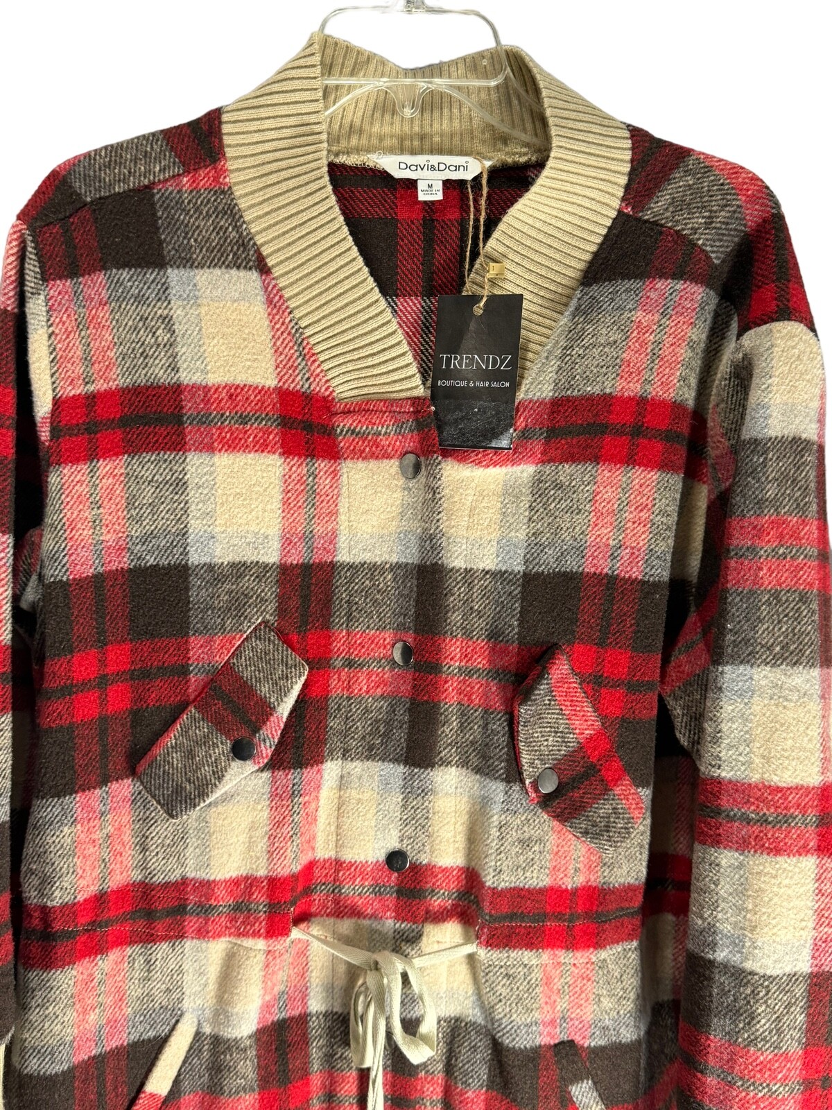 Davi & Dani Women Red Plaid Cardigan Shacket Jacket Soft Flannel Long Medium NEW