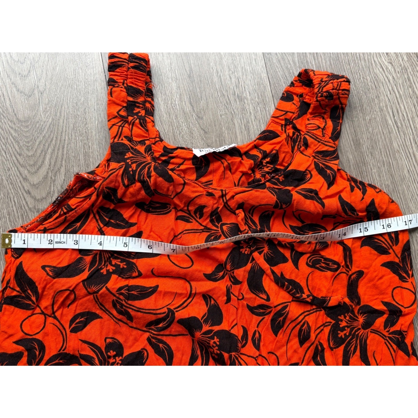 Raja Batik Orange Black Floral Rayon Sleeveless Mini Dress Made in Indonesia