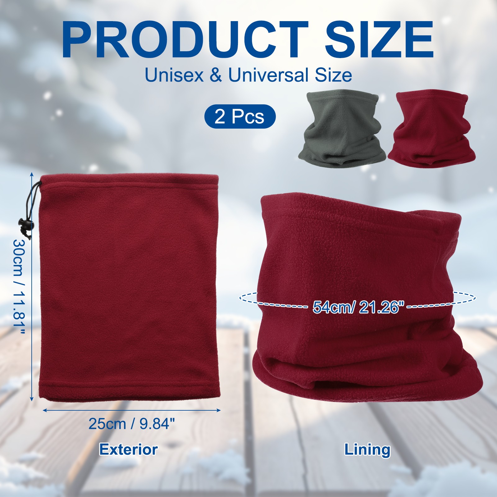 Winter Neck Gaiter, Winter Warmer Ski Face Mask Thermal 2Pcs Burgundy/Dark Grey