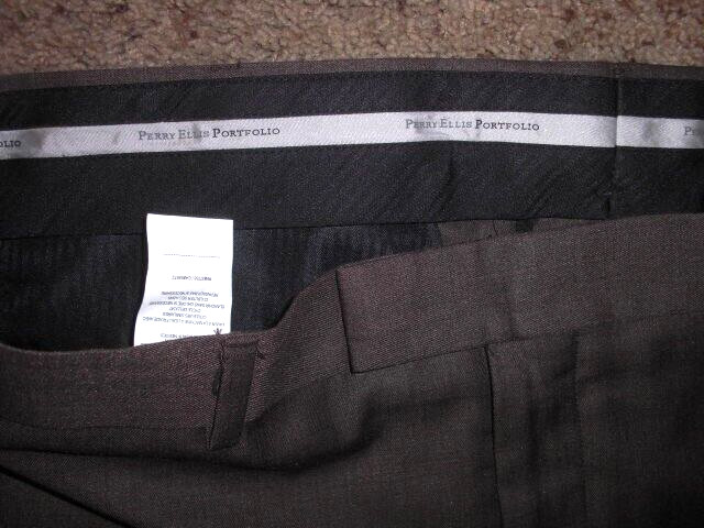 PERRY ELLIS brown polyester/rayon blend Flat Front Dress PANTS 40×30 (40×27)