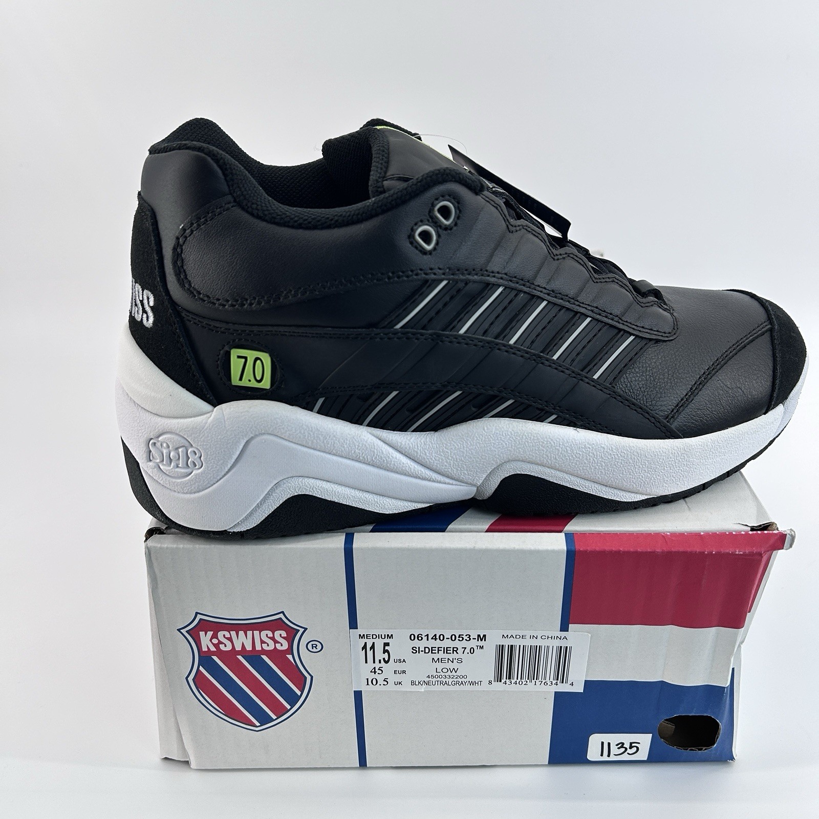Black Tennis Court Sneakers Mens 11.5 K Swiss Si Defier 7.0 Pickleball Dad Shoe